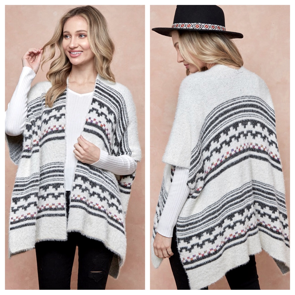 Boho Aztec Pattern Open Front Open Cardigan